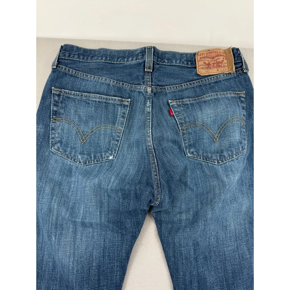 Y2K Levis 501 Mens Straight Leg Button Fly Blue Denim Jeans 34x32 August 2009